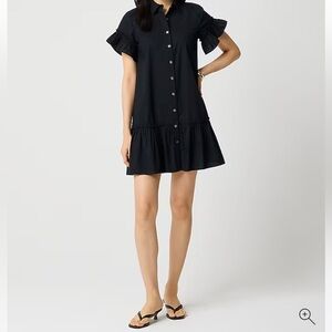 J Crew Ruffle-sleeve mini shirtdress black size 6 petite 6P j.crew new